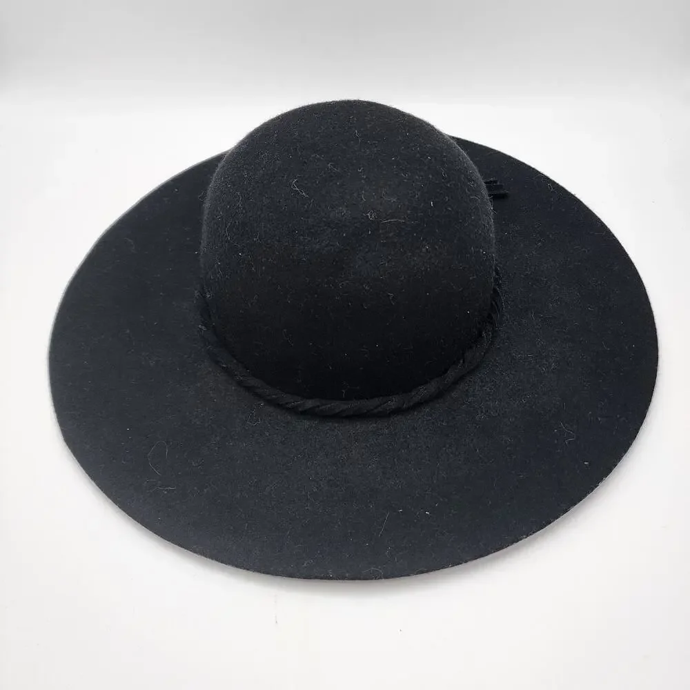 Target Felted Wide Brim Fedora Hat Black 100% Wool Floppy Boho Western Ranch